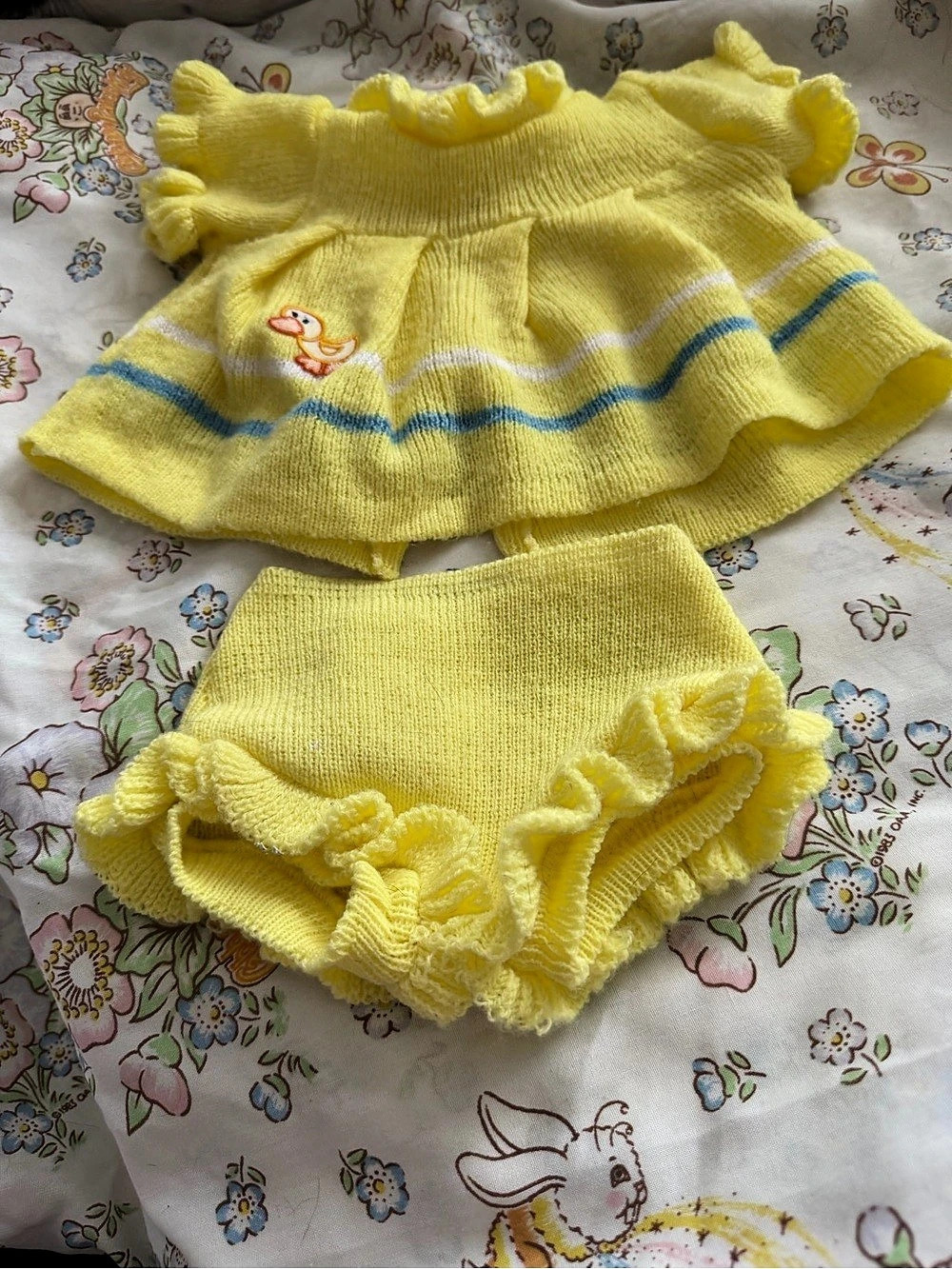 CPK Coleco Vtg Yellow Knit Ducky Dress Set